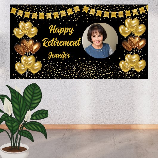 Modernes Black and Gold Happy Retirement Banner