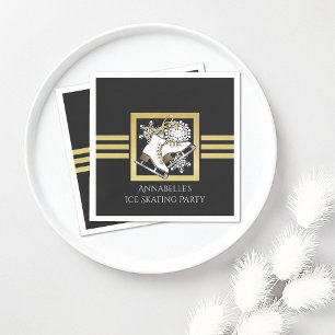 Modernes Black and Gold Ice Skaten Partys Serviette