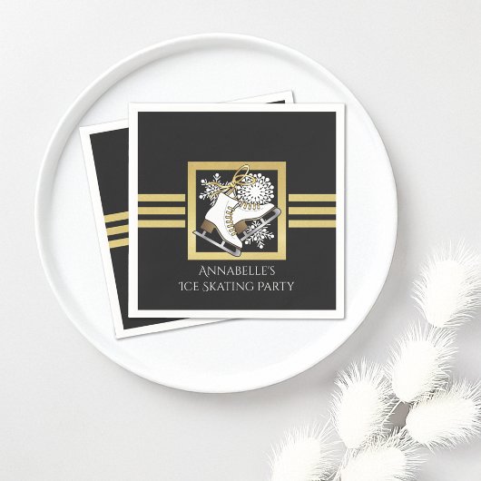 Modernes Black and Gold Ice Skaten Partys Serviette