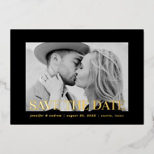 Modernes Black and Gold Overlay-Foto Save the Date Folieneinladung