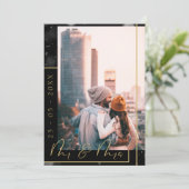 Modernes Black and Gold Wedding Foto Save The Date (Stehend Vorderseite)