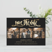 Modernes Black and Gold Wedding Foto Save the Date (Stehend Vorderseite)
