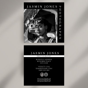 Modernes Black and White QR Code Social Media Foto Quadratische Visitenkarte