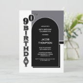 Modernes Black Arch Party zum 90. Geburtstag Einladung (Stehend Vorderseite)