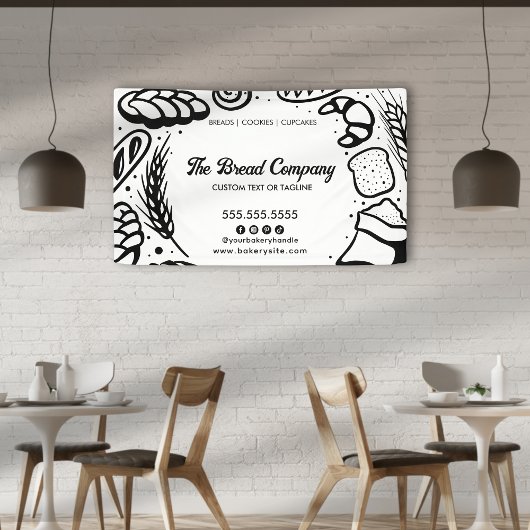 Modernes Black Bakery Doodles Border Business Even Banner