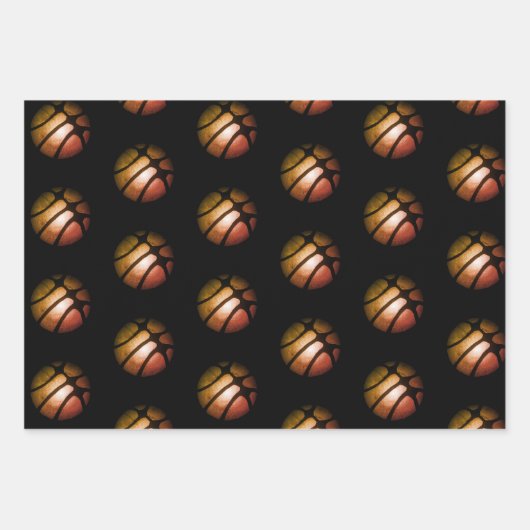 Modernes Black Basketball Ball Sportmuster Wraping Geschenkpapier Set (Vorderseite 3)