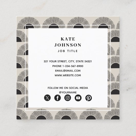 Modernes Black & Beige Sunset Abstrakt Art QR Code Quadratische Visitenkarte (Rückseite)