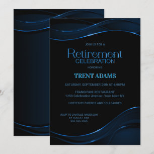 Modernes Black Blue Retirement Celebration Einladung