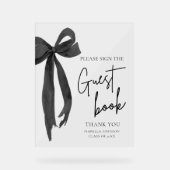 Modernes Black Bow Graduation Party Guest Book Sig Acrylschild (Vorderseite)