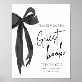 Modernes Black Bow Graduation Party Guest Book Sig Poster (Vorne)