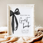 Modernes Black Bow Graduation Party Guest Book Sig Poster