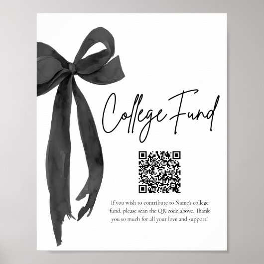 Modernes Black Bow QR Code Uni Fund Abschluss Poster (Vorne)