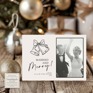 Modernes Black Bow Verheiratet & Merry Vertical Fo Feiertagskarte