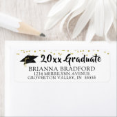 Modernes Black Brush Script Gold Confetti Grad Cap (Insitu)