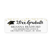 Modernes Black Brush Script Gold Confetti Grad Cap (Vorne)