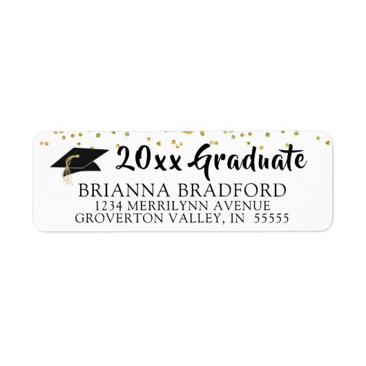 Modernes Black Brush Script Gold Confetti Grad Cap (Vorne)