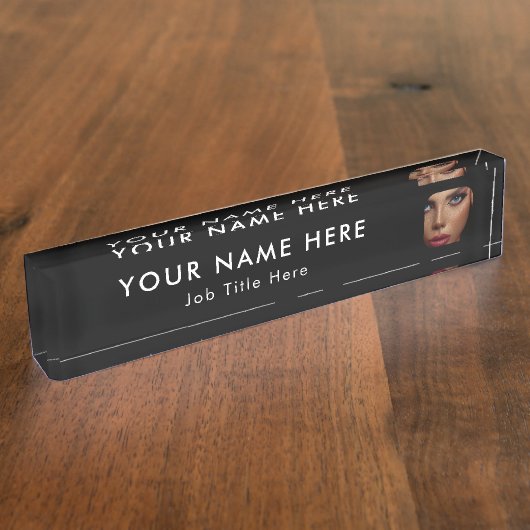 Modernes Black Business Foto Berufliche Führungskr Namensplakette (Seite)