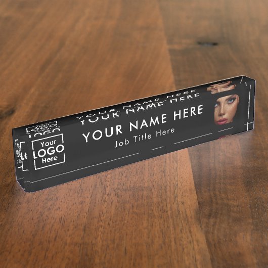 Modernes Black Business-Logo und Berufliches Foto Namensplakette (Seite)