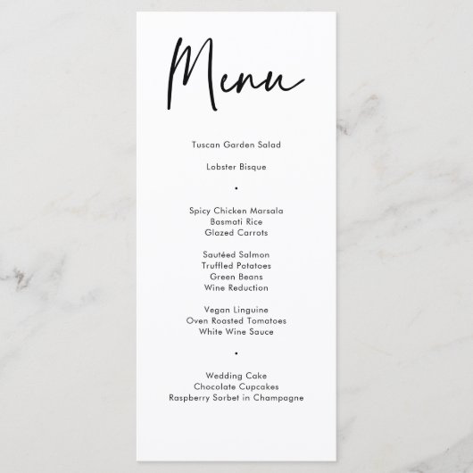 Modernes Black Calligraphy Wedding Dinner Menu Menükarte (Vorderseite)