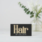 Modernes Black Champagne Gold Glitzer Hair Visitenkarte (Stehend Vorderseite)