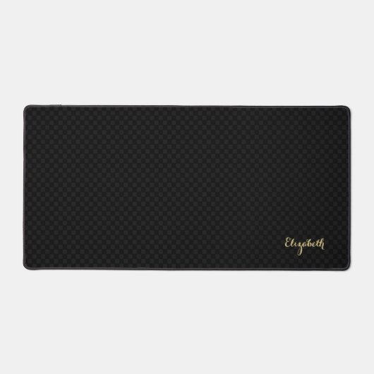 Modernes Black Checkered Gold Mit Monogramm stilvo Schreibtischunterlage (Vorderseite)