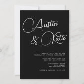 Modernes Black Contemporary Script Foto Wedding QR Einladung (Vorderseite)