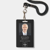Modernes Black Corporate Foto ID Ausweis (Front with Lanyard)