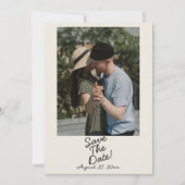 Modernes Black Cream Whimsical Retro Foto Hochzeit Save The Date (Vorderseite)
