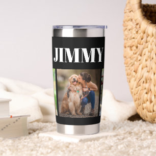 Modernes Black Dog Besitzer Geschenk 3 FotoCollage Thermobecher