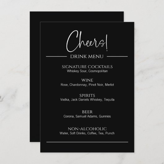 Modernes Black Drink Flat Menu Menükarte (Vorne/Hinten)