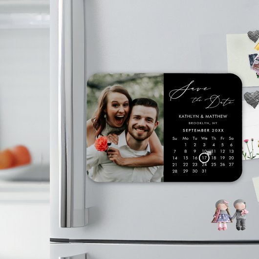 Modernes Black Elegant Script-Foto Save the Date Magnet