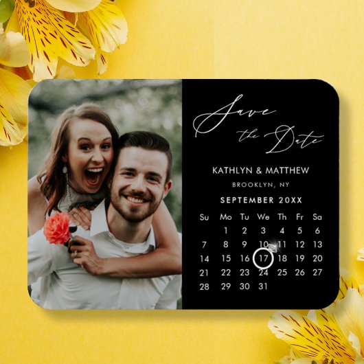 Modernes Black Elegant Script-Foto Save the Date Magnet