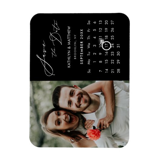 Modernes Black Elegant Script-Foto Save the Date Magnet (Vertikal)