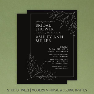 Modernes Black Foliage Kontur Wedding Brautparty Einladung