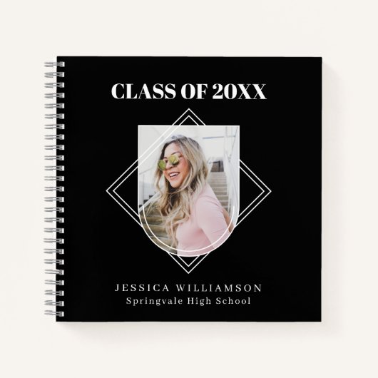 Modernes Black Foto Graduation Party Gästebuch Notizblock (Vorderseite)