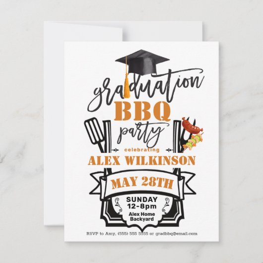 Modernes Black Fun Script Abschluss GRILLEN Party Einladung (Vorderseite)