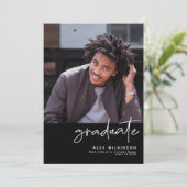 Modernes Black Fun Script Einfach 4 Foto Abschluss Einladung (Stehend Vorderseite)