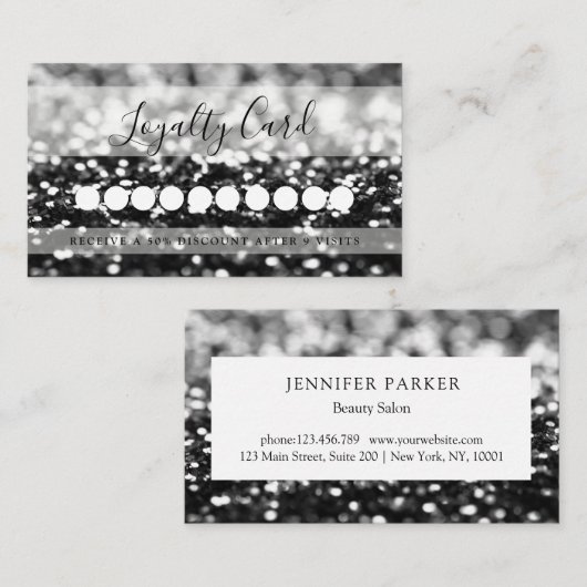 Modernes Black Glitter Salon & Wellness-Center Loy Visitenkarte (Vorne/Hinten)