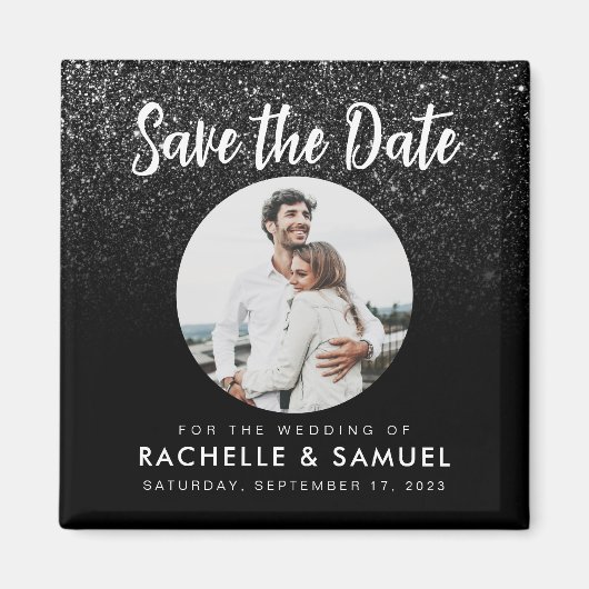 Modernes Black Glitzer Chic Foto Save the Date Magnet (Vorne)