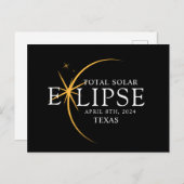 Modernes Black & Gold 2024 Texas Total Solar Eclip Postkarte (Vorne/Hinten)