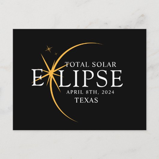 Modernes Black & Gold 2024 Texas Total Solar Eclip Postkarte (Vorderseite)