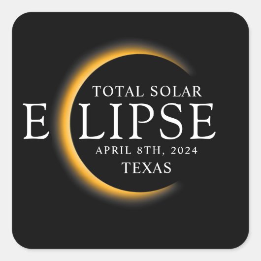 Modernes Black & Gold 2024 Texas Total Solar Eclip Quadratischer Aufkleber (Vorderseite)