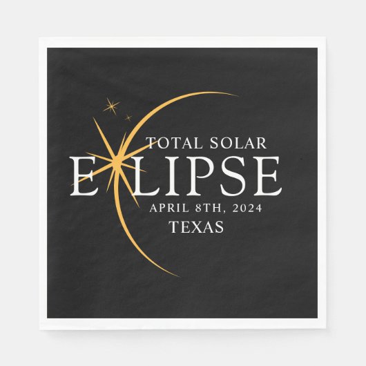 Modernes Black & Gold 2024 Texas Total Solar Eclip Serviette (Vorderseite)