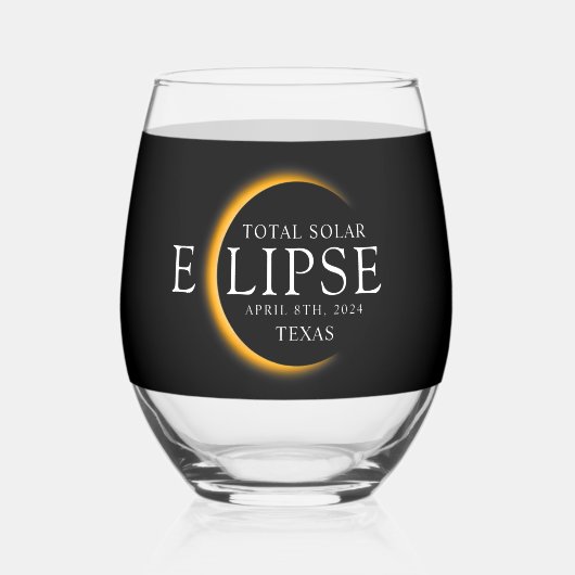 Modernes Black & Gold 2024 Texas Total Solar Eclip Weinglas Ohne Stiel (Vorderseite)