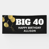 Modernes Black Gold 40. Geburtstag Party Personali Banner (Horizontal)