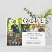 Modernes Black Gold 4 Fotos Handschrift Graduate Einladung (Stehend Vorderseite)