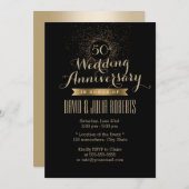 Modernes Black & Gold 50. Hochzeitstag Einladung (Vorne/Hinten)