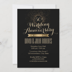 Modernes Black & Gold 50. Hochzeitstag Einladung