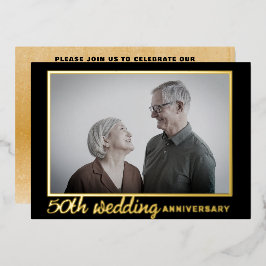Modernes Black & Gold 50. Hochzeitstag Folieneinladung