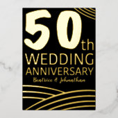 Modernes Black & Gold 50. Hochzeitstag Folieneinladung (Vorderseite)